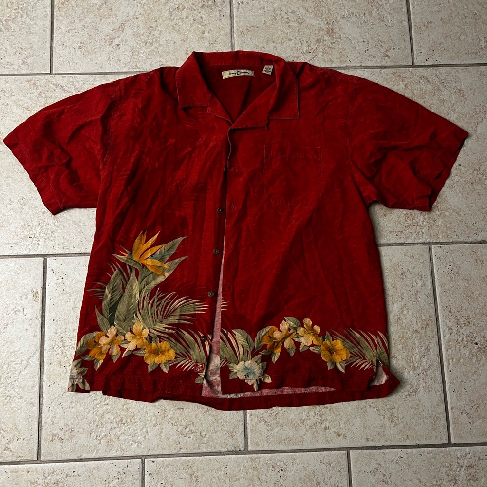 Tommy Bahama Red Silk Shirt with Pattern
